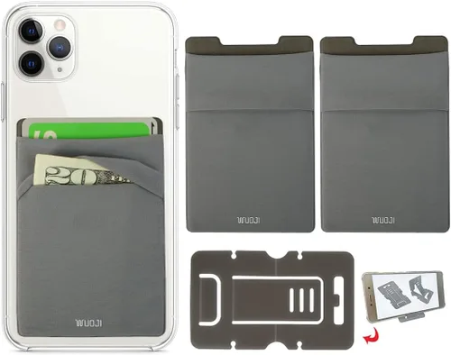 Vista 15 de Cartera para tarjetas de teléfono con bloqueo RFID, doble bolsillo seguro, ultradelgada, autoadhesiva, funda para tarjetas de crédito, calcomanía