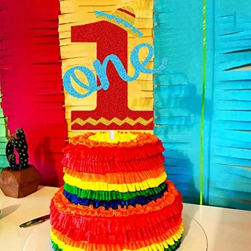Vista 7 de Fiesta Uno One Cake Topper Taco Mini Sombrero Sombrero 1er Cumpleaños Decoración de Pastel para Fiesta Mexicana Niños Niñas Un Año de Edad Fiesta
