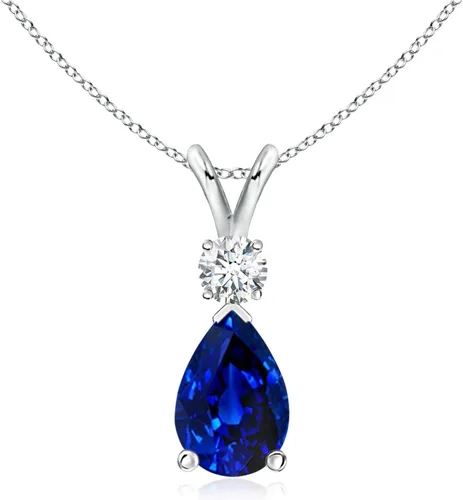 Vista 93 de Angara Colgante de lágrima de zafiro azul natural con diamante en plata/oro macizo de 14 quilates/platino Cumpleaños, compromiso, aniversario