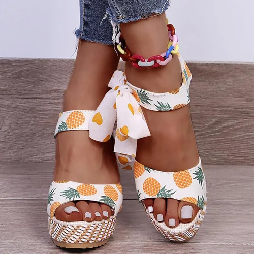 Vista 5 de NOLDARES Sandalias para mujer, sandalias de plataforma con punta abierta sin posicionar, con estampado floral