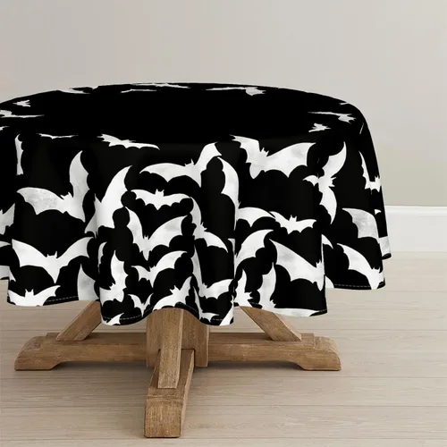 Vista 8 de Horaldaily Mantel rectangular de Halloween de 52 x 70 pulgadas, diseño de murciélagos, lavable, para decoración de fiestas, pícnic, cenas