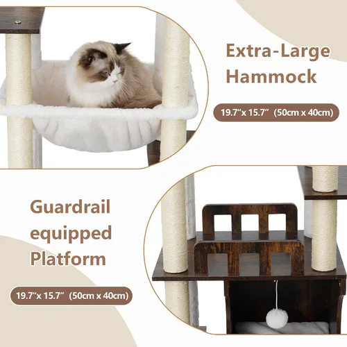 Vista 4 de Gitelsnour Árbol para gatos, torre de madera para gatos de 70.9 pulgadas para gatos grandes y adultos, muebles modernos para gatos con condominio