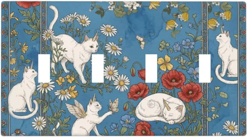 Vista 165 de Decorative Outlet Covers Blue Background White Cat Daisy Floral 2-Gang 1-Gang Wall Plate Single Toggle/Rocker Farmhouse Style Light Switch Covers