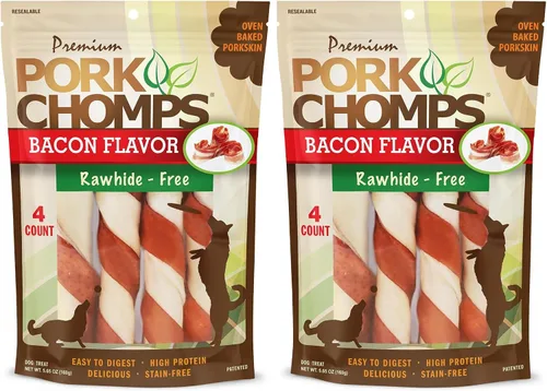 Vista 14 de Pork Chomps Masticables de piel de cerdo horneada para perros, giros de 6 pulgadas, sabores surtidos, 12 unidades Horneado con piel de cerdo real