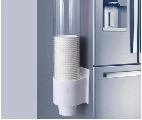 Vista 2 de Portavasos desechable grande montado en la pared, dispensador de tazas, organizador de vasos de papel o plástico, incluye imán para fijar