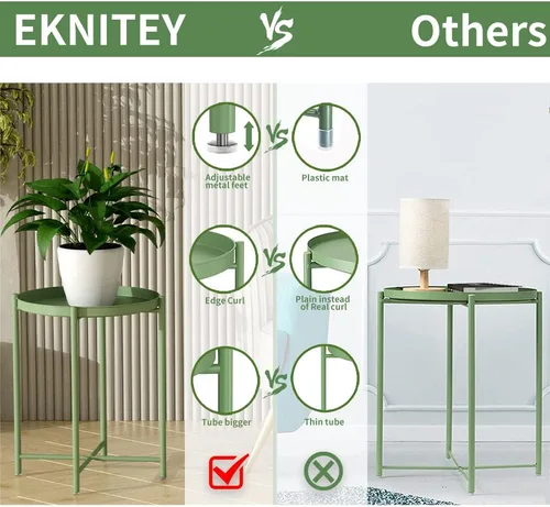 Vista 5 de EKNITEY - Mesa auxiliar pequeña de metal, mesa lateral impermeable para sofá pequeño, mesas de café para dormitorio, interior y exterior, con verde