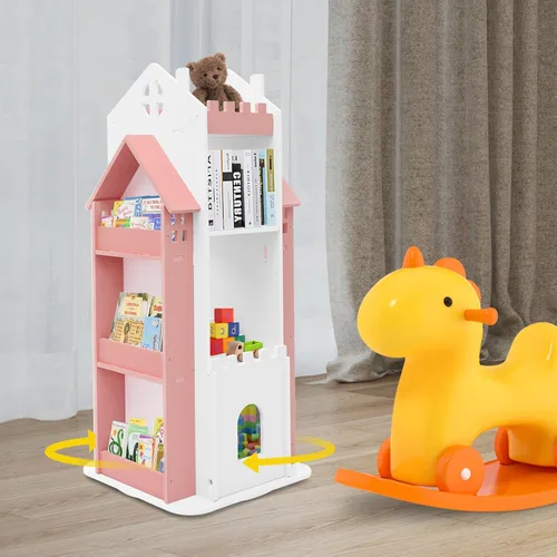 Vista 5 de Estantería giratoria para niños, estante giratorio de 360 grados para almacenar libros, libros de fotos, decoraciones, juguetes, obras de arte