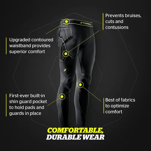Vista 5 de Storelli BodyShield Goalkeeper Leggings 3 Full-Length Padded Soccer Goalie Pants Enhanced Lower Body Protection Black