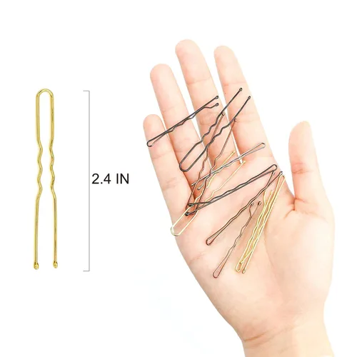 Vista 2 de Hoyols Pinzas en forma de U, pinzas de metal curvadas y onduladas para moño, horquilla para mujeres y niñas, peinados, cabello grueso y fino, 100