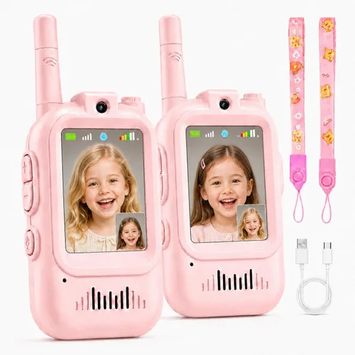 Vista 14 de Walkie Talkies de video para niños, paquete de 2 recargables con pantalla