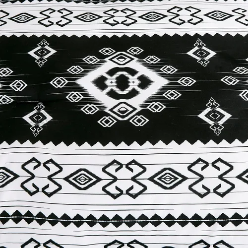 Vista 3 de Chezmoi Collection Indie - Juego de edredón azteca del suroeste de 7 piezas, ropa de cama de microfibra lavada con símbolos geométricos en blanco