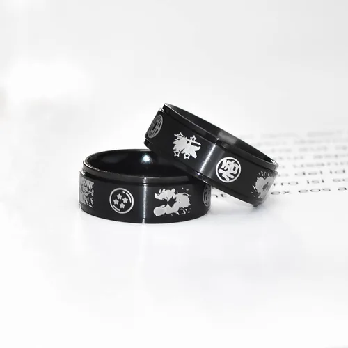 Vista 4 de YWDREAM Anillos de anime para hombres, joyería de anime, anillo giratorio de acero inoxidable negro, tamaño 6 a 13, Acero inoxidable, Resina