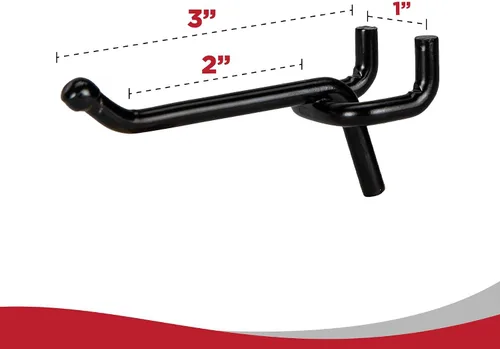 Vista 4 de Presa Ganchos de estantería para tablero perforado de acero negro resistente, 2 pulgadas, paquete de 50