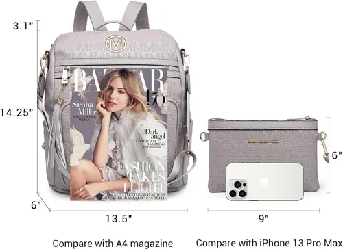 Vista 12 de MKP COLLECTION Mochila de moda para mujer, bolsa convertible grande para mujer, mochila de viaje, bolsa de hombro, juego de 2 piezas con borla, Beige
