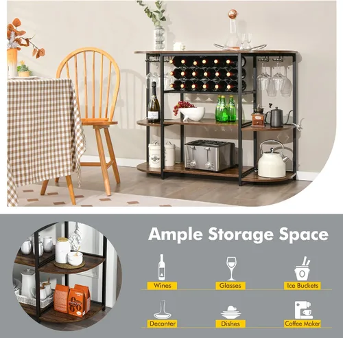 Vista 8 de LOKO Mesa de estante para vinos, gabinete industrial de bar de vino de 47 pulgadas con estante para vino y soportes para vidrio, gabinete