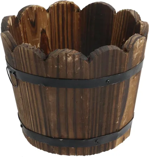Vista 12 de MY MIRONEY - Juego de 3 macetas ovaladas de madera, tamaño pequeño, mediano y grande Cubo de madera de estilo vintage Jardín rústico maceta