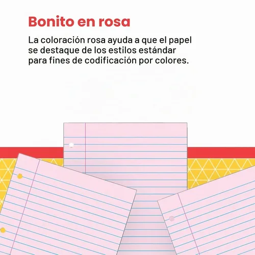 Vista 2 de School Smart Papel de relleno perforado de 3 agujeros, 8-1/2 x 11 pulgadas, rosa, 100 hojas - 087155