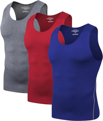 Vista 11 de Audoc Camiseta de compresión para hombre, paquete de 3 unidades, color negro, camiseta sin mangas de compresión atlética