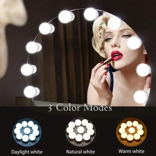 Vista 3 de FuLin - Luces de tocador para espejo, kit de luces LED estilo Hollywood con luz regulable, 10 bombillas, luces vanisty para tocador de maquillaje
