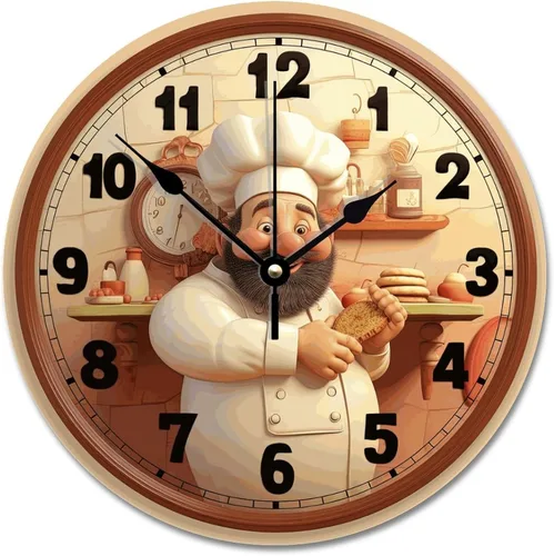 Vista 11 de ArogGeld Chef - Reloj de pared de cocina de madera, 10 silencioso, sin tictac, de cuarzo, funciona con pilas, para sala de estar, dormitorio