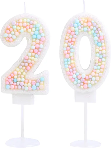 Vista 19 de Vela de Cumpleaños Número 0 Macarrón con Purpurina 3D Número 0 Vela Adorno para Pastel para Cumpleaños Boda Aniversario Fiesta Temática Dulce Pastel