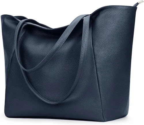Vista 13 de KALIDI Bolso Tote Grande de Cuero Vegano para Mujer, Bolso de Hombro, Casual, con Cremallera, para Trabajo, Fin de Semana, Estilo Hobo, 23L