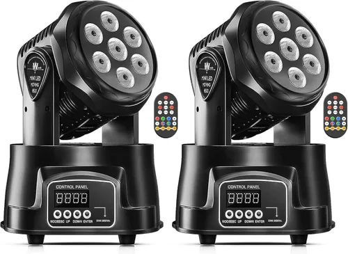 Vista 12 de U`King Luz de cabeza móvil RGBW LED Efecto de iluminación de escenario, 7 x 10 W, cabezales móviles, luces de lavado por DMX y control remoto