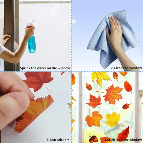 Vista 4 de 174 calcomanías de hojas de otoño para ventana, 9 hojas de arce, conos de pino, calcomanías estáticas de ventana para el día de Acción de Gracias