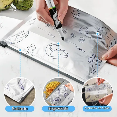 Vista 3 de Bolsas de almacenamiento reutilizables de papel de aluminio sellables, bolsas deslizantes reutilizables para almacenamiento y conservación