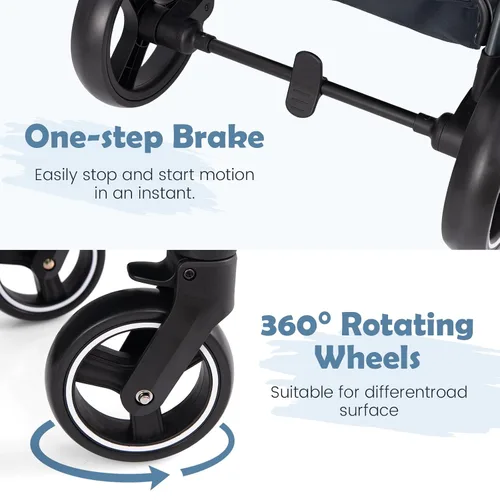 Vista 8 de INFANS Cochecito de bebé 2 en 1, plegable de alta absorción de impactos con asiento reversible, cuna convertible para recién nacido, estructura
