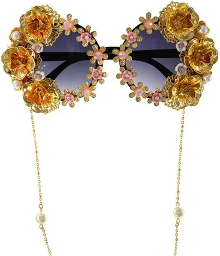 Vista 3 de Colygamala Gafas de sol barrocas de lujo con diseño de flores de metal para mujer, con estuche