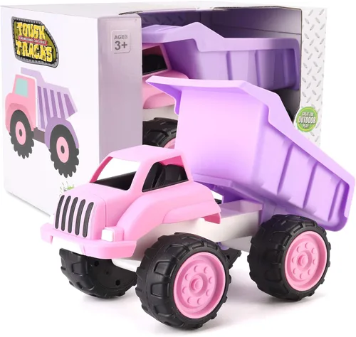 Vista 7 de Liberty Imports Camión volquete grande de plástico en color rosa para niños pequeños y niñas – Volquete inclinable grande, vehículo de juguete