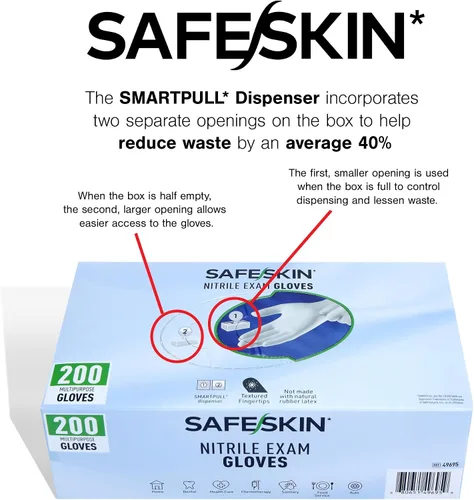 Vista 6 de SAFESKIN Nitrile Exam Gloves Disposable - 3.5 Mil, Gray, Powder Free Gloves for Medical, Dental, Cleaning, Cooking