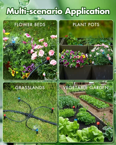 Vista 7 de Kits de sistema de riego por goteo de 95.5 pies - Aspersor automático de riego de jardín con manguera de tubo de 1/2 y 1/4 pulgadas, equipo de riego