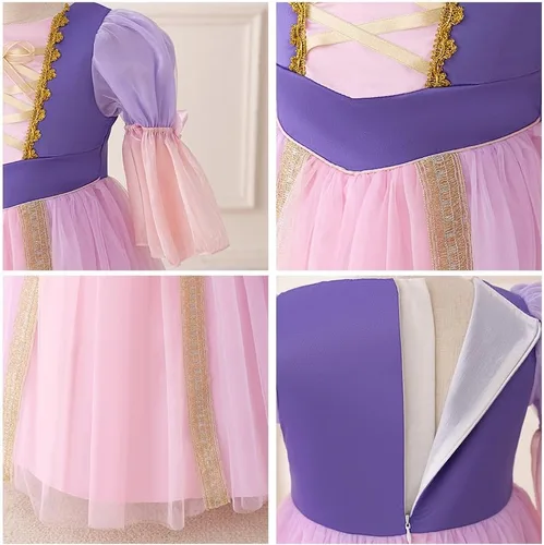Vista 22 de Disfraz de princesa Sofía Rapunzel para niñas, disfraz de Halloween, Navidad, cumpleaños, fiesta con accesorios