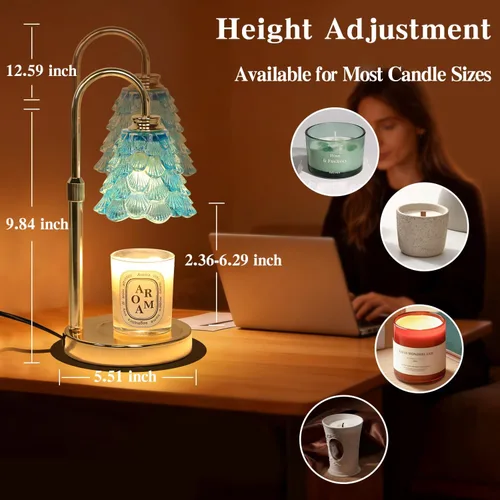 Vista 2 de GEEZO - Lámpara calefactora de fragancia para velas, calentador de velas eléctrico con temporizador y regulador de intensidad, regalos de Navidad