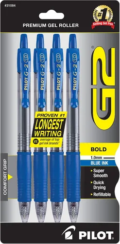 Vista 3 de Bolígrafos Pilot G2 prémium, con bola de tinta de gel y retráctiles, Colores Variados Paquete de 4
