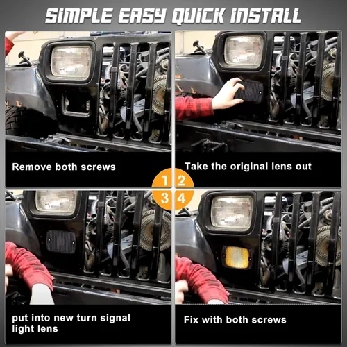 Vista 4 de HERCOO Conjunto de luces intermitentes delanteras para vehículos, lente compatible con Jeep Wrangler, reemplazo 1987-1993, paquete de 2