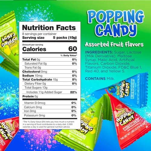 Vista 2 de Sour Popping Rocks, Popping Candy envuelto individualmente, 40 paquetes