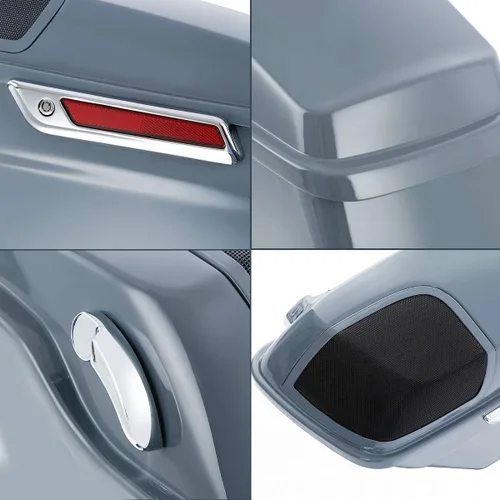 Vista 3 de Alforjas de ABS extendidas gris Gunship de 4 pulgadas para Harley Touring CVO Street Electra Glide 2014-2023