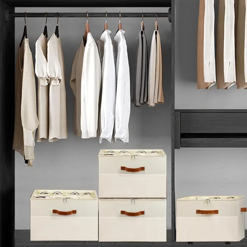 Vista 6 de Organizador de zapatos para armario con ruedas, caja organizadora plegable de almacenamiento de zapatos, divisores ajustables, paquete de 2, caja