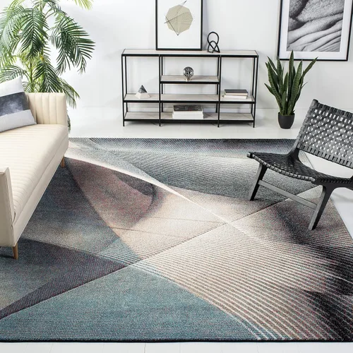 Vista 21 de SAFAVIEH Hollywood Collection - Alfombra decorativa de 2 pies 3 pulgadas x 4 pies, beige y azul, diseño moderno de mediados de siglo, no desprende