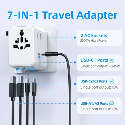 Vista 3 de Adaptador universal del viaje, enchufe europeo del viaje 45W