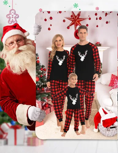 Vista 5 de SWOMOG Pijamas de Navidad familiares a juego, pijamas de Navidad para familia, parejas, adolescentes, niños, niñas, festival de ropa de dormir