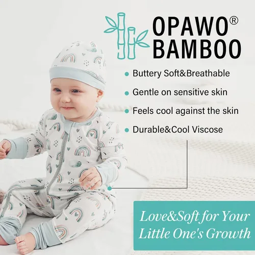 Vista 3 de OPAWO Pijama de viscosa de bambú para niña, paquete de 2 mitones, cierre de 2 vías, suave sin pies, mameluco de una pieza