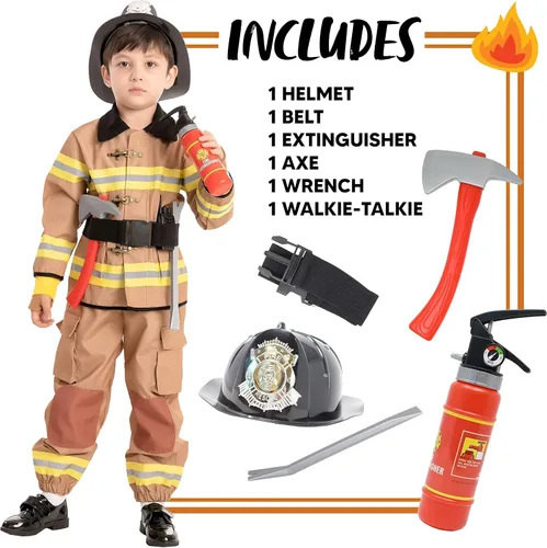 Vista 4 de Disfraz unisex de bombero para Halloween para niño