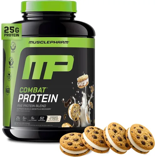 Vista 15 de MusclePharm Combat Protein Powder, sabor crema de plátano, alimenta los músculos para entrenamientos productivos, 5 fuentes de proteína incluyendo