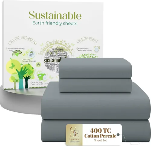 Vista 14 de Purity Home - Juego de sábanas 100% algodón de 400 hilos, percal refrescante, con bolsillo profundo elástico, ropa de cama de 3 piezas, lujo