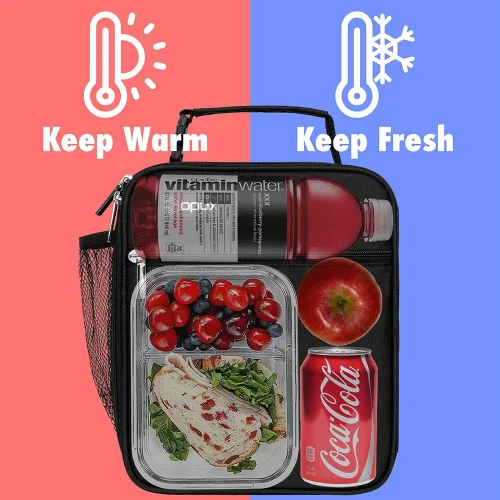 Vista 2 de opux - Lonchera aislada para niños y adultos, bolsa de almuerzo a prueba de fugas para niños, niñas, hombres y mujeres, lonchera reutilizable y Negro