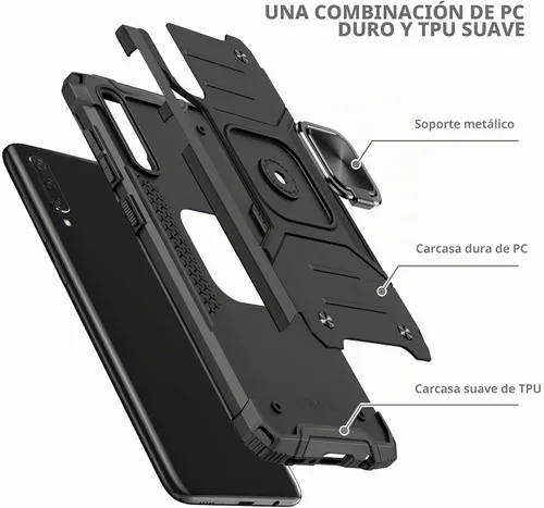 Vista 5 de Asuwish Funda compatible con Samsung Galaxy A70 y protector de pantalla de vidrio templado, accesorios para celdas, soporte de anillo, fundas Negro
